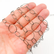 Oxidized Sterling Silver Diamond Cut Round and Oval Links Chain